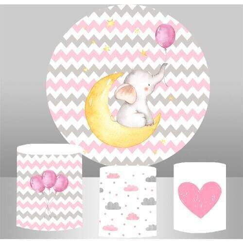 Round circle background baby shower backdrop cute elephant pink girl birthday party decor elastic 3 cylinder covers YY-297