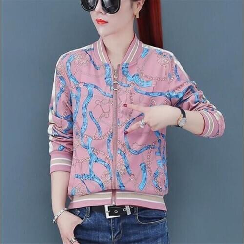 Streetwear Loose Print Baseball Jacket Bomber Jacket Women Basic Coats Long Sleeve Zipper Outwear Autumn 2020