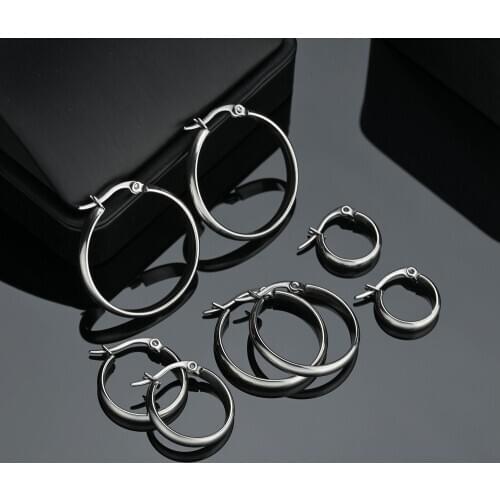 1 Pair Stainless Steel Small Circle Women Hoop Earrings Exaggerated Hoop Ear Smooth Ring Round Earring Jewelry Wholesale