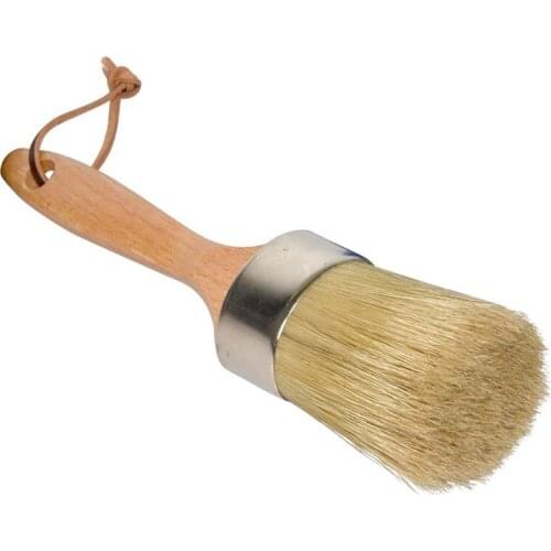 Chalk and Wax Paint Brush Large 2-In-1 Round Natural Bristles Painting Tool for DIY Furniture Stencils Home Decor