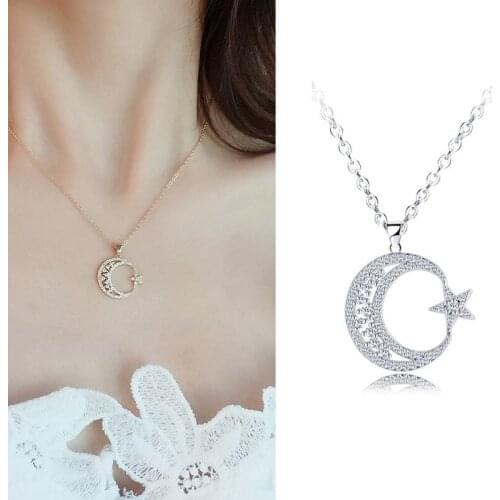 Fashion Silver Color Star Pendant Necklace Crescent Clavicle Pendant Necklace 2021 Womens Jewelry Valentines Day Gift