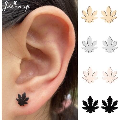 Fashion Bohemia Maple Leaf Earings Black Stainless Steel Flower Strawberry Leaf Stud Earrings for Women Girls Autumn Accessories