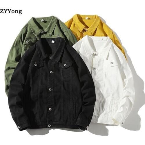 Sping Autumn Long Sleeve Slim Denim Jackets Coats Men Single Breasted Jean Jacket Male Japan Style Red White Black Green Yellow