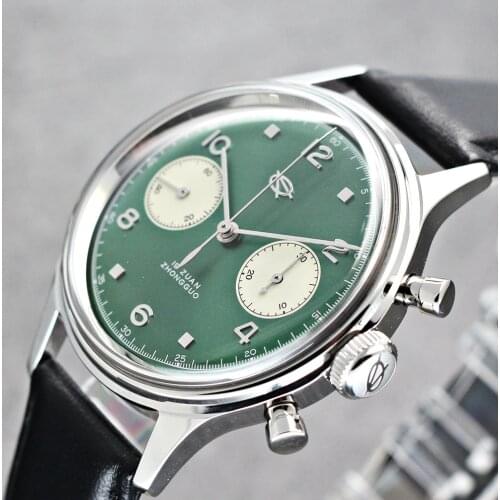 RED STAR Limited Edition Green 1963 Men Military Chronograph Mechanical Watches 38mm Pilot Air Force Chrono Clock with Gooseneck