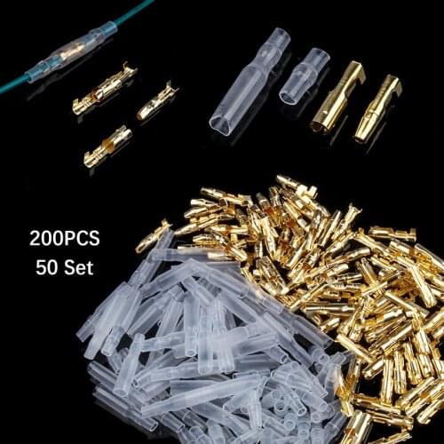 200/240Pcs Crimping Terminal set 4mm Bullet Crimp Terminal Wire Connectors 50 female + 50 male +50 case + 50 case
