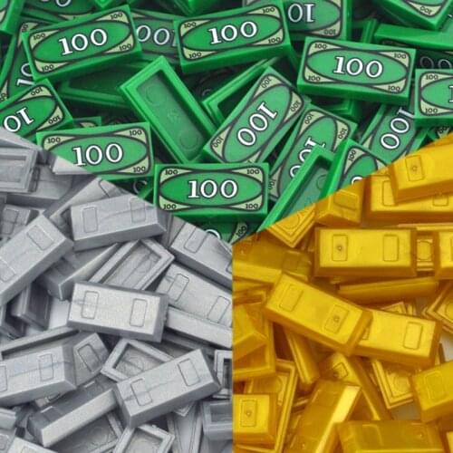 50-100pcs Cash Dollar Bill City Gold Silver brick MOC Accessories Building Blocks Printed Tile MOC Toy For Children Friends 3069