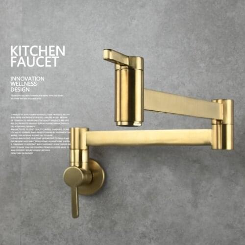 Wall Mounted Single Cold Kitchen Faucet Foldable Brass Basin Faucet Brush Gold Finished Sink Tap
