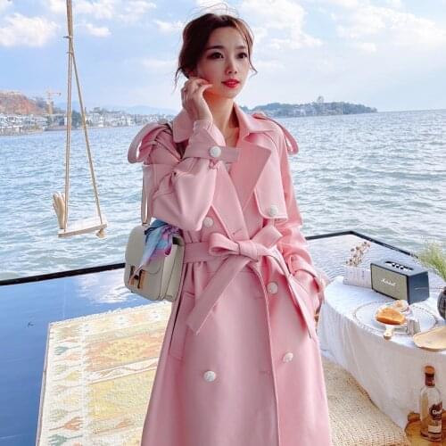 New Zealand Double Faced Leather Windbreaker Coat Womens Pink Coat