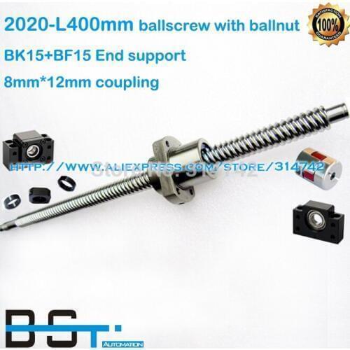 New 2020 L 400mm Ball screw with SFE2020 ballnut +BK15 BF15 Ballscrew Support block + 8mm to 12mm coupler