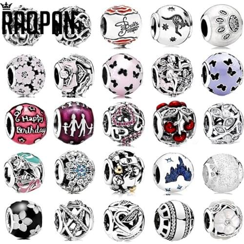 RAOPAN original charm beads 925 silver enamel flower inlaid sparkling zircon suitable for original bracelet diy jewelry