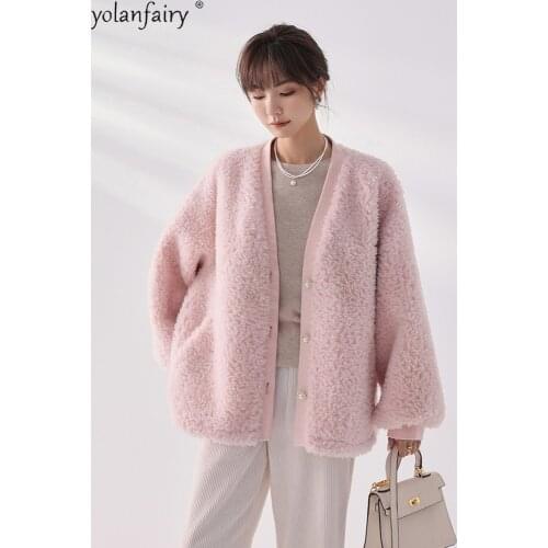 Real Fur Coat Women Winter Clothes 100% Wool Fur Jacket Korean Pink High Quality Shearing Womens Coats Manteau Femme Hiver J6531