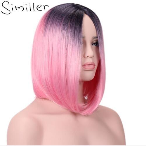Similler Ombre Afro Women Short Synthetic Wigs Heat Resistance Fiber Hair Wig Two Tones Pink Red Yellow Brown Blue Black Purple