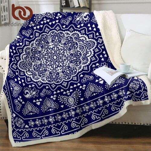 BeddingOutlet Luxury Throw Blanket Classic Sherpa Fleece Blanket Retro Elegant Custom Blanket Blue Floral Mandala Cobertor