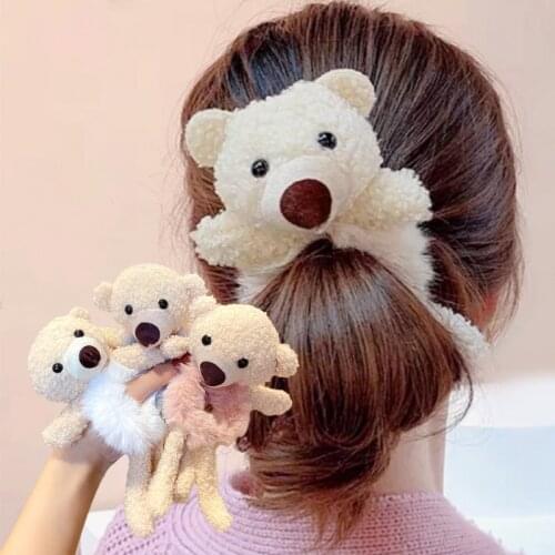 New Women Girls Cute Plush Bear Rabbit Scrunchie Ponytail Hair Tie Decorate Elastic Hair Bands Headband Fashion Hair Accessories