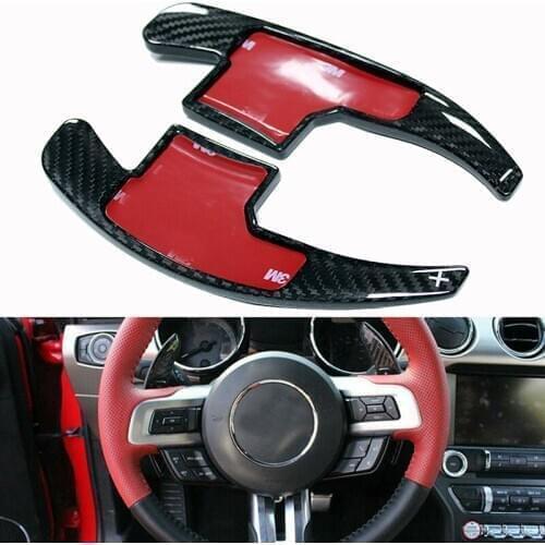 Real Carbon Fiber Car Interior Shift Shifter Paddle Shift Steering Wheel Extension for Ford Mustang 2015 2016 2017 2018 2019