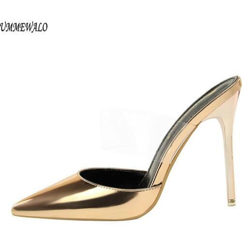 UMMEWALO Summer High Heel Sandals Women Metallic Patent Leather Sandals Designer Ladies Gladiator Sandal Shoes Zapatos Mujer