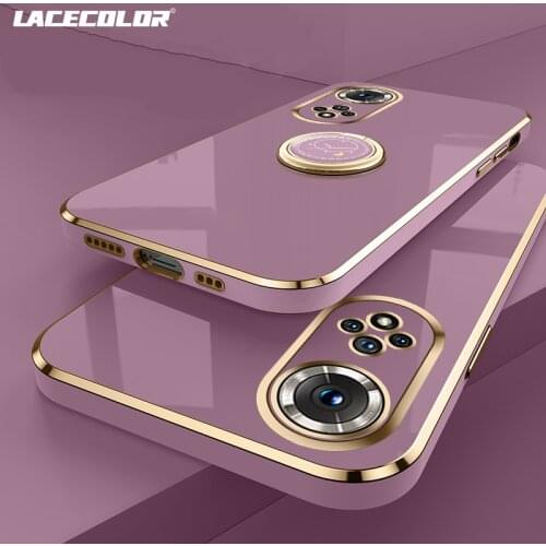 Luxury Square Plating Silicone Case For Huawei P40 P30 P20 Honor 50 30S X10 Mate 20 30 40 Lite Nova 7 8 SE Pro Ring Holder Cover