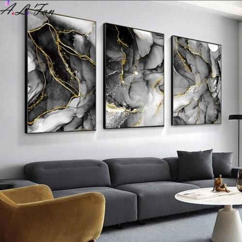 Modern abstract canvas black gold poster painting nordic wall art posters and prints pictures for living room home decor