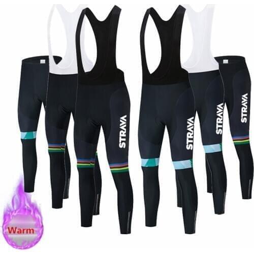 Strava Cycling Pants Gibson Padded Coolmax Gel Winter Thermal Long Cycling Pants with Braces Fleece MTB Bike Racing Bib Shorts