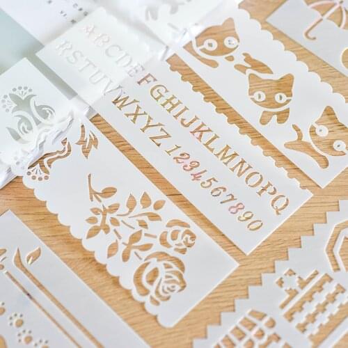 8pcs/set Painting stencil plastic ruler drawing lace stencils for diy scrapbooking journal supplies estencil