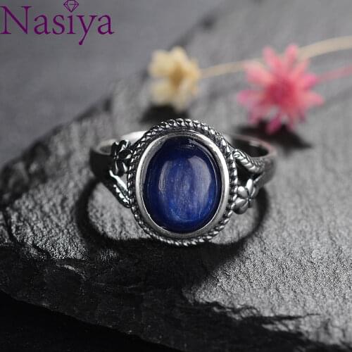 Nasiya Natural Kyanite Vintage Rings Flower Shaped 925 Sterling Silver Ring Jewelry for Women Birthday Gift Fashion Fine Jewelry