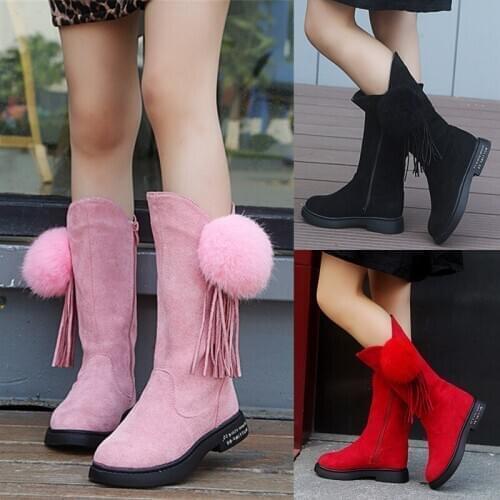 Girls High Boots Children Snow Boots Tassle Princess Knee Length Martin Boots Kids Waterproof Non-slip Winter Sport Shoes