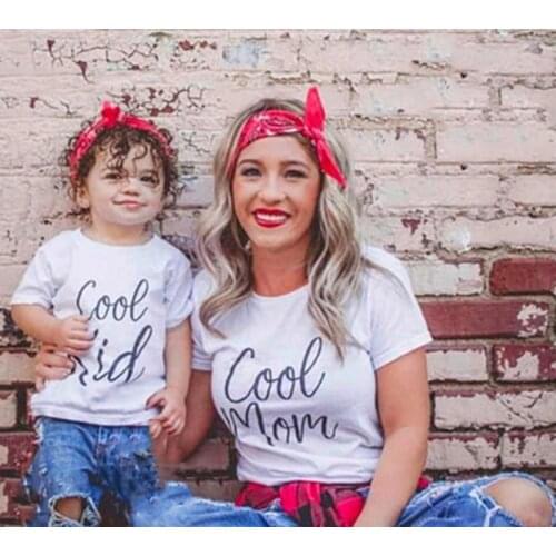1pcs Cool Mom & Kid T Shirt Funny Mommy and Child Short Sleeve White T-shirt Summer Fashion Family Matching Clothes Outfit