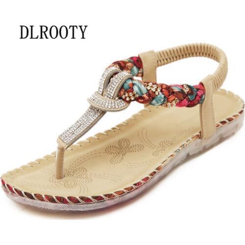 Woman Sandals Shoes 2019 Summer Style Slides Elastic Band Fashion Bohemia Platform Wedge Crystal Casual Comfortable Plus Size