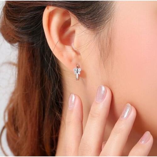 Cute Fresh Women Silver Plated White CZ Crystal Butterfly Stud Earrings Fashion Women AAA Zircon Wedding Anniversary Jewelru