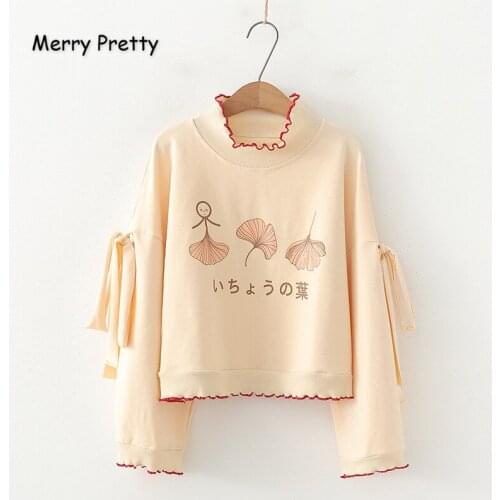 Merry Pretty Women Cartoon Print Hoodies Sweatshirts 2020 Winter Long Sleeve Ruffles Lace Up Hoodies Femme Harajuku Pullovers