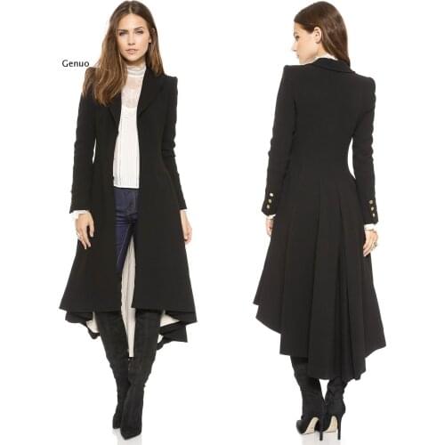 Women coat fashion European style long sleeves casual trench coat long Maxi dovetail windbreaker black slim trench coats outwear