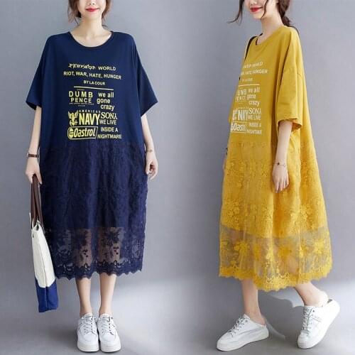 Womens Fashion Short Sleeve Plus Size Dress Matching Dress With O-neck Lady Elegant New Fashion Loose Print Spliced Dress