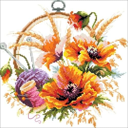 Gold Collection Counted Cross Stitch Kit Poppy flower Fruit Flowers Embroidery DIY handmade needlework