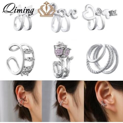 1pcs Korean Zircon Clip On Earrings For Women Girls Love Heart Lighting Geometric Without Piercing Earrings Simple Jewelry