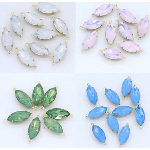 12p 5x10 7x15mm navette white Opal Crystal Gems Glass charms Pendant headwear Necklace Earring Findings 2-loops Beads jewelry ma