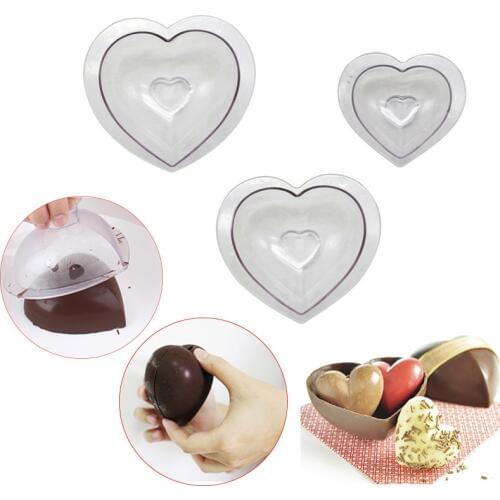 3 size 3D heart shape Polycarbonate chocolate mold Valentines Day candy Confectionery tools Pastry baking mold