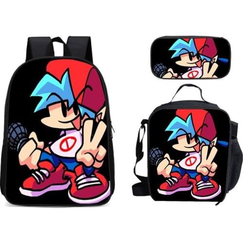 3 Pcs/Set Friday Night Funkin School Backpack Teenager Children Boys Bookbags Primary Students Shoulder Backpack Mochila Gift