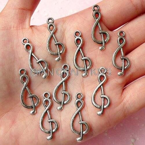 300pcs Music Note Treble Clef G-clef Charms(10mm x 26mm Tibetan Silver 2 Sided) Kawaii Pendant Bracelet Earrings LM111