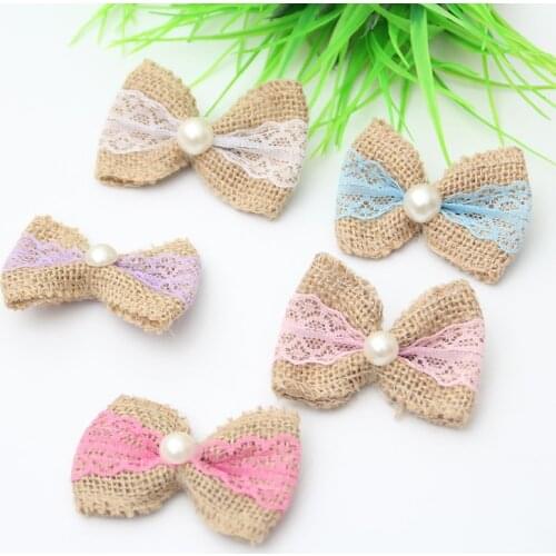 5PCS Natural Jute Burlap Hessian Bows Lace Ribbon Trim Rustic Wedding Decoration Party Decor Bowknot DIY Gift Box Packaging