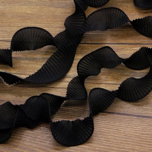 2 yard Chiffon (width = 3cm) folding material, gauze with lace, hand woven, black lace edge