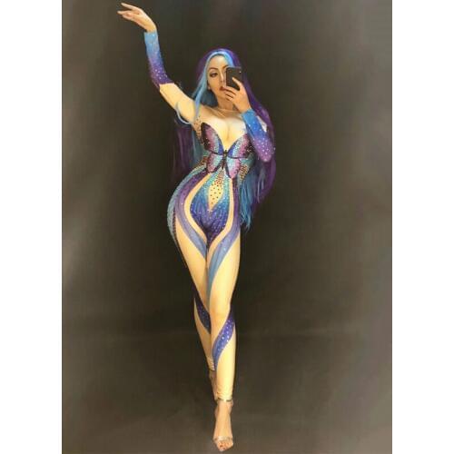 Acrobatic Female Singer Opening Model Show Rhinestone Butterfly Shape Jumpsuit Nightclub Women Performance Stage wear DJ355