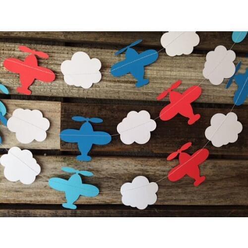 Airplane clouds birthday banners baby shower buntings nursery room party garlands photobooth backdrops