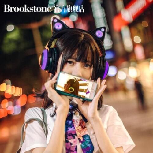 Orignal Brookstone 1S Cat ears Wireless bluetooth headset comics style Two dimensions LED Luminescence game headphone for girl