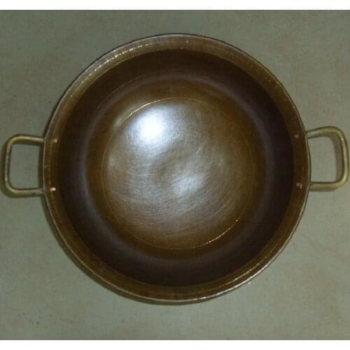 Pure Copper Frying Pan Handmade Prevent Vitiligo Yellow Copper Pan Thick Wok Cooker Diameter 38cm