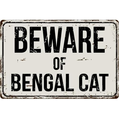 Deerts 129VS Beware of Bengal Cat 8 x 12 Vintage Aluminum Retro Metal Sign
