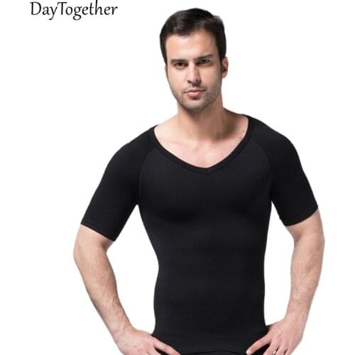 Mens garment short-sleeved belly belly in beam waist support seamless v-neck body fitness shaping underwear men