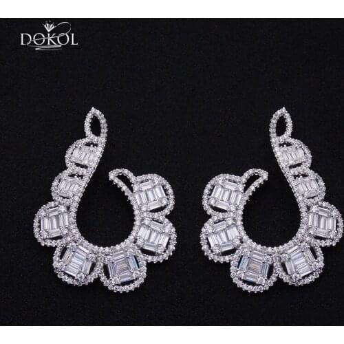 DOKOL Luxury Big Stud Earrings With Clear Cubic Zirconia Elegant Bridal Jewellry Wedding Earring boucle d'oreille femme DKE0193