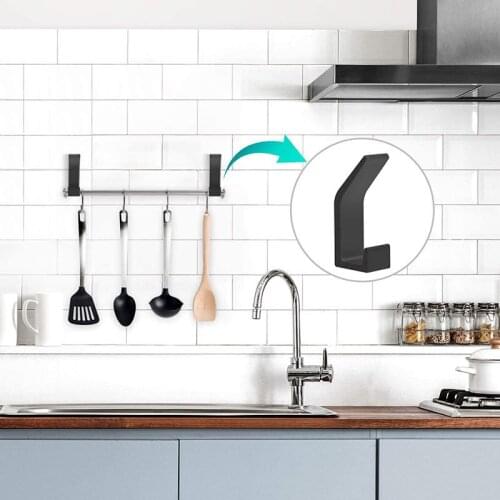 Home No Drilling Double Hook Black Towel Hook For Bathroom Clothes Coat Hook Bedroom Robe Hook Livingroom Kitchen Accessories