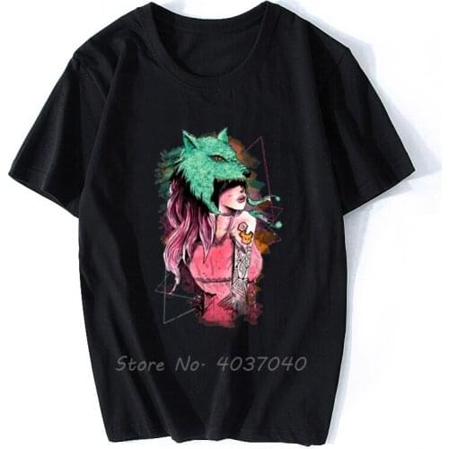 Retro Cartoon Wolf Tee Shirt Fashion Watercolor Paint Custom Mens Top T-shirt Short Sleeve Tees