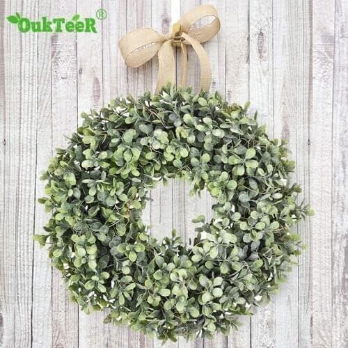 Artificial Green Leaves Wreath Front Door Home Decor Simulation Garland Shell Grass Boxwood Wreath For Wall Window Party Decor